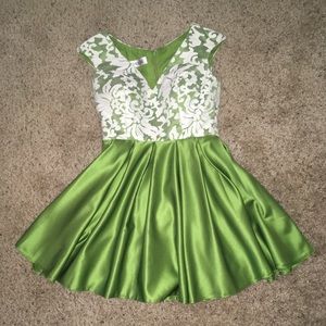 JJs House Lime Green Fit & Flare Homecoming Dress